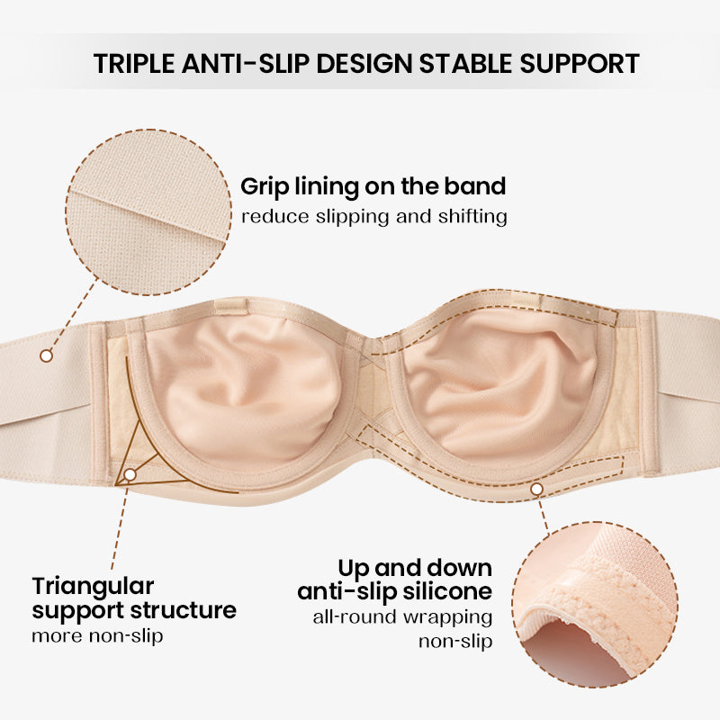 Ypooy  Full Support Non-Slip Convertible Bandeau Bra-Black+Nude（Buy 1 Get 1 !)