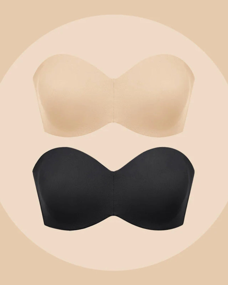 Ypooy  Full Support Non-Slip Convertible Bandeau Bra-Black+Nude（Buy 1 Get 1 !)