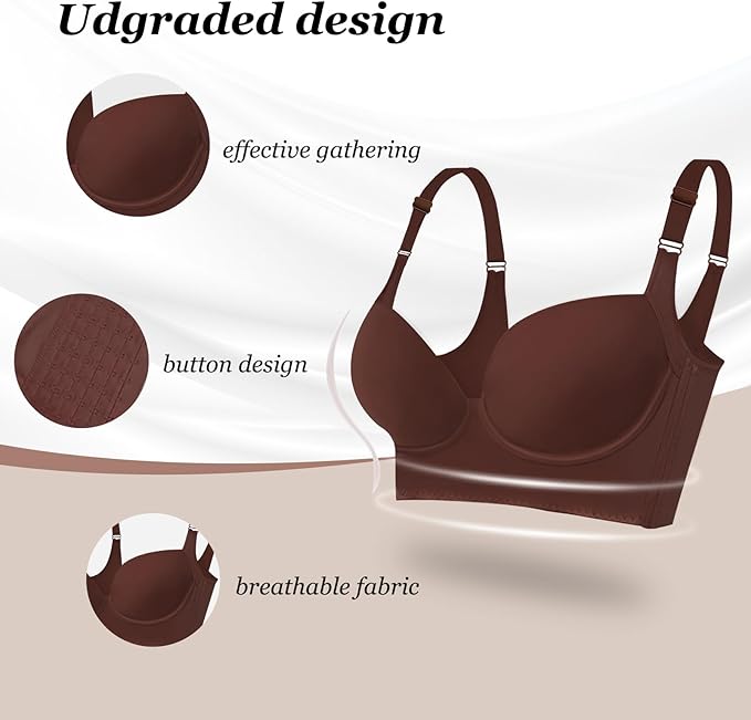 Ypooy Push-Up Back Smoothing Bra - Brown