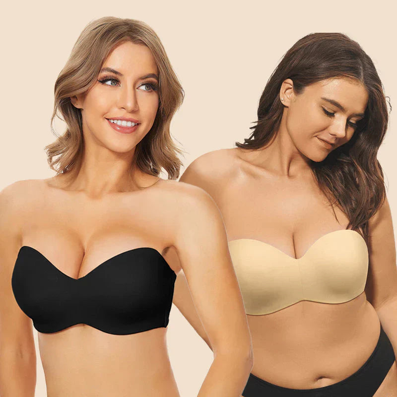 Ypooy  Full Support Non-Slip Convertible Bandeau Bra-Black+Nude（Buy 1 Get 1 !)